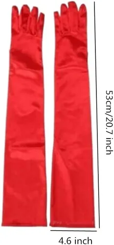 Vista 2 de Guantes de ópera rojos de los años 20, guantes largos de satén hasta el codo, guantes elásticos de 21 pulgadas para fiesta de noche y baile nupcial