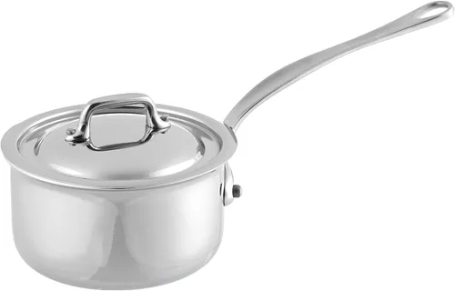 Vista 3 de Mauviel M'Cook - Sartén de acero inoxidable pulido de 5 capas con tapa y mango de acero inoxidable fundido, 0.8 cuartos de galón, fabricado