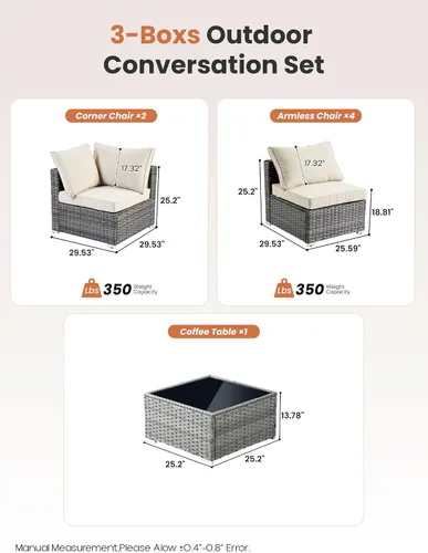 Vista 7 de ovios Juego de muebles de patio al aire libre de 5 piezas con mesa de café, conjunto seccional de muebles de patio con sofá de mimbre para todo tipo