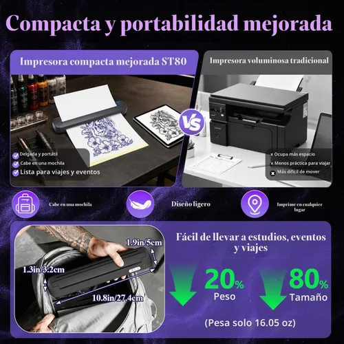 Vista 2 de Tattoo Stencil Printer for Artist & Beginner, Wireless, Bluetooth 2026 New Version, Portable Thermal Tattoo Machine, with 10 Transfer Papers for