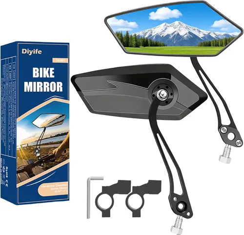 Vista 8 de Diyife Espejo de Bicicleta, Espejo Retrovisor de Manillar de Gran Ángulo HD, Accesorios de Espejo Retrovisor Ajustable de 360° Resistente a