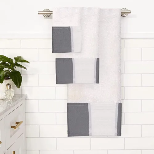 Vista 2 de Popular Bath Toallas de baño, colección Madern, juego de 3 piezas, gris