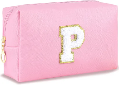 Vista 116 de URSKYTOUS Regalos para niñas, bolsa de maquillaje con inicial, bolsa de cosméticos personalizada con cremallera, bonita bolsa de aseo de viaje, Azul