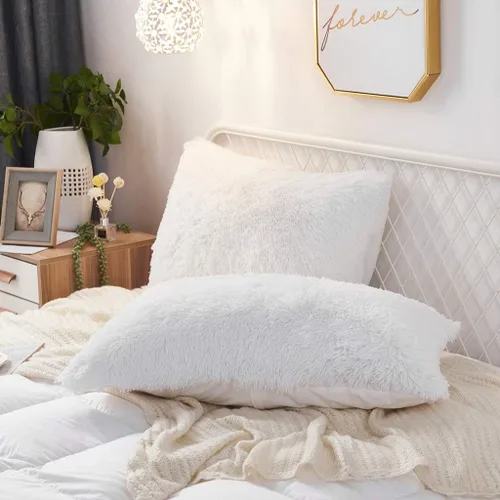 Vista 16 de Juego de 2 fundas de almohada estándar de piel sintética de terciopelo suave, fundas de almohada decorativas con cierre de cremallera