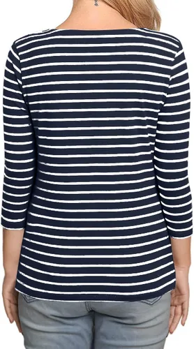 Vista 2 de LilyCoco Camiseta de manga 34 para mujer, con cuello bote, a rayas, de algodón