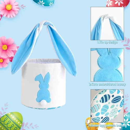 Vista 3 de [Usado] MONOBLANKS - Cestas de Pascua de conejo, color azul A Cubo vacío grande con asa, para caza de huevos de Pascua, dulces y soportes de regalo