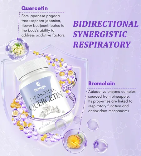 Vista 4 de Quercetina con bromelina Suplementos de quercetina liposomal con alta absorción para respiratorio e inmunidad* Quercitina 1000 mg con vitamina C