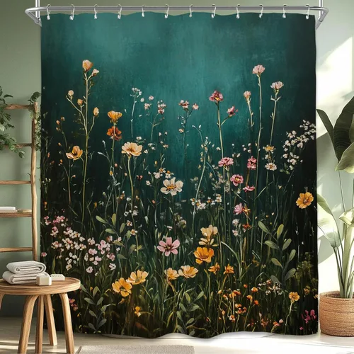 Vista 14 de Miyotaa - Juego de cortina de ducha con flores para decorar un baño pequeño o una ventana, 36 pulgadas de ancho x 71 pulgadas de alto, cortina