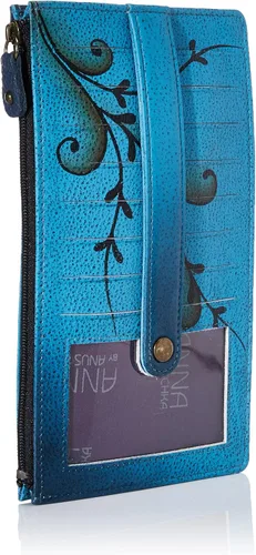 Vista 2 de Anuschka Anna por pintada a mano Organizador cartera de piel, Denim Paisley Floral titular de la tarjeta de crédito