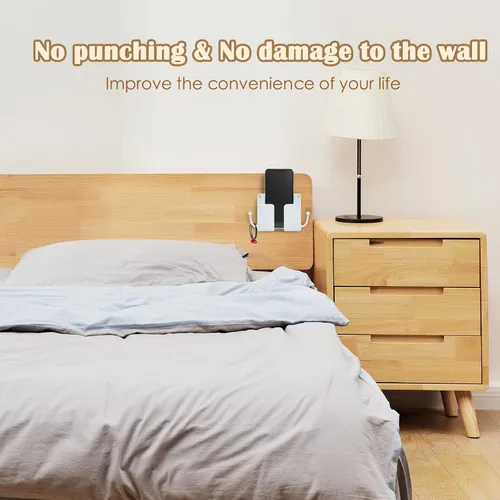 Vista 4 de 3 soportes para teléfono de montaje en pared, caja de almacenamiento universal con soporte para control remoto, ganchos para cable de carga