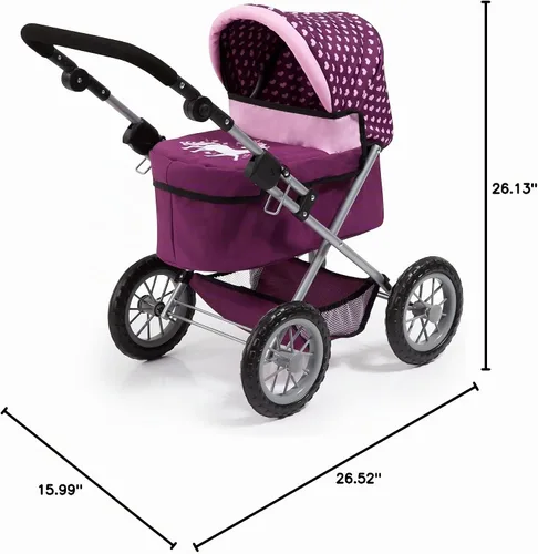 Vista 6 de Bayer Trendy Doll Pram - Cochecito rosa y burdeos con mango ajustable