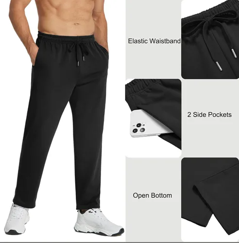 Vista 5 de COOFANDY Pantalones deportivos de algodón para hombre, pantalones de descanso con parte inferior abierta, pantalones ligeros casuales con bolsillos