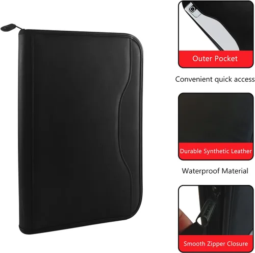 Vista 3 de Boczif Padfolio - Organizador de carpetas de cartera planificador de cuero para hombres y mujeres organizador de cuadernos de negocios con bolsillo