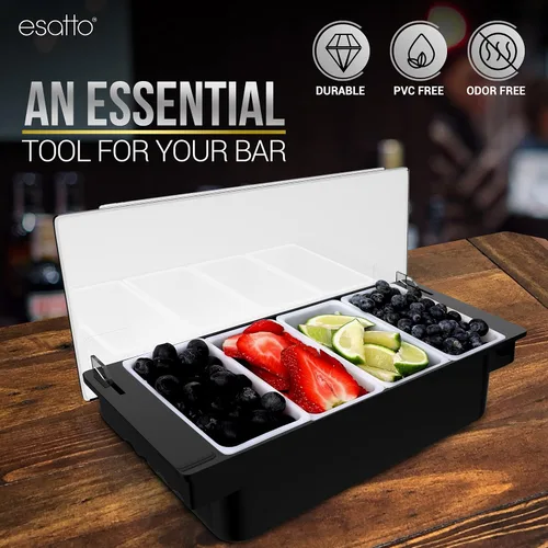Vista 7 de Esatto - Porta condimentos para bar, bandeja de guarnición refrigerada con tapa para bar, 4 insertos de 1/2 pinta, con 12 vertedores para botellas