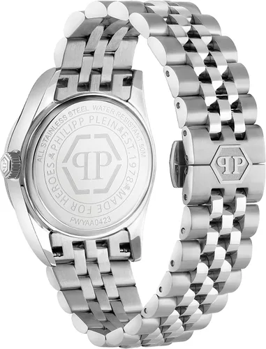 Vista 3 de Philipp Plein Date Superlative Collection Luxury Womens Watch Timepiece with a Silver Bracelet Featuring a Stainless Steel Case and Blue Dial