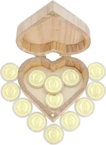Vista 8 de TINGKU Guadalupe Monedas de boda Arras de Boda Catolica Recuerdos Para Boda con Monedas de Oro Decoracion Para Bodas con Caja de Madera