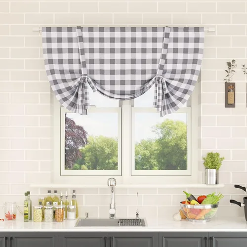 Vista 169 de Cenefas de cortina para ventana de 16 pulgadas de largo, 2 paneles de cuadros búfalo, cortinas pequeñas con bolsillo para barra, estilo clásico