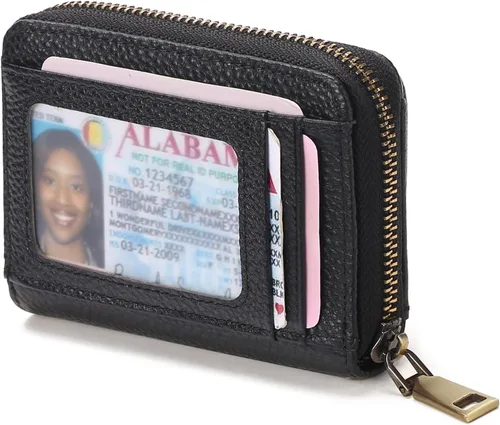 Vista 10 de GAEKEAO Cartera de piel con bloqueo RFID para mujer, pequeño, compacto, con cremallera, tarjetero con ventana de identificación y bolsillo