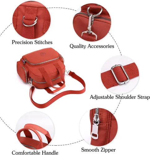 Vista 5 de PORRASSO Mochila para mujer, bolso de hombro multifuncional con puerto de carga USB, bolso cruzado de nailon para trabajo, viajes, citas, negro
