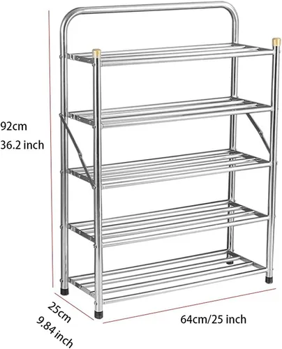 Vista 3 de Zapatero organizador de zapatos de 5 niveles, organizador de zapatos plegable portátil, estante de zapatos de acero inoxidable resistente