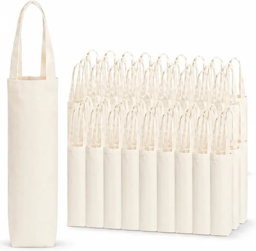 Vista 8 de Hoolerry 12 piezas de bolsas de lona para vino con asa de 12 pulgadas, bolsa de regalo de vino en blanco sublimable reutilizable, bolsa de mano