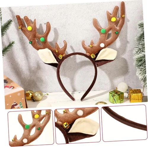 Vista 7 de Amosfun 2 diademas de Navidad con cuernos de reno de Navidad, diadema de cuernos de ciervo, diadema de orejas de reno de Navidad para accesorios