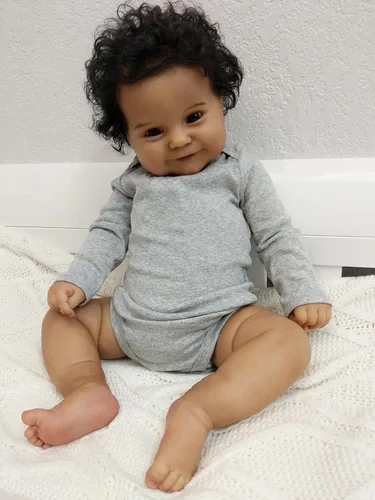Vista 7 de Angelbaby Muñeca de Bebé Reborn Afroamericano Realista Niño Negro, 20 pulgadas de Vida Real Silicona Suave con Peso Sonrisa Muñeca de Bebé Recién
