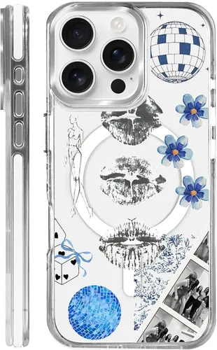 Vista 11 de Funda para iPhone 13 Pro, transparente con bonito patrón de tiburón azul, compatible con Magsafe funda protectora suave para mujeres y niñas (blanco)