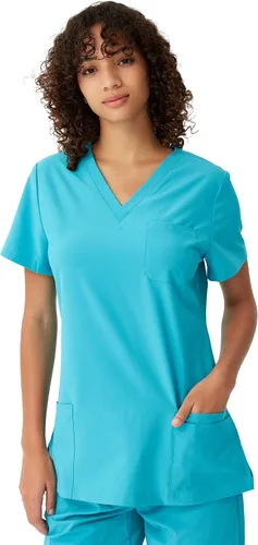 Vista 9 de floralhue Uniformes médicos para mujeres, blusas de uniforme médico suaves con cuello en V, uniforme médico elástico con 4 bolsillos, transpirable