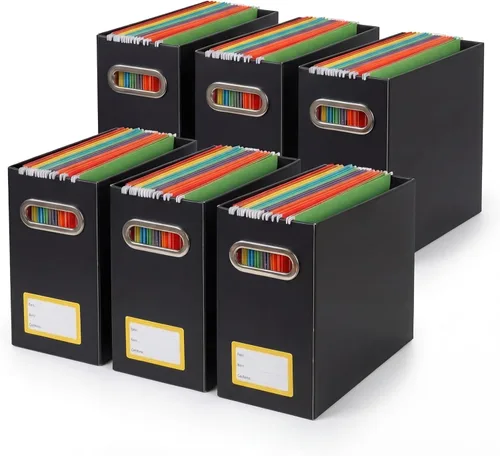 Vista 19 de Caja organizadora de archivos plegable con asa, 12.20 x 5.11 x 9.84 pulgadas, organizador de archivos para el hogar u oficina, pequeña caja de Negro