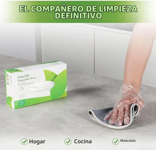 Vista 5 de MoloTAR 500 guantes desechables de plástico, guantes desechables para limpieza, [Talla única]