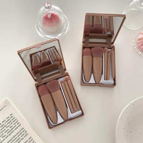Vista 5 de Juego de brochas cosméticas de mini función completa, espejo de maquillaje, fácil de transportar, juego de brochas de maquillaje de viaje