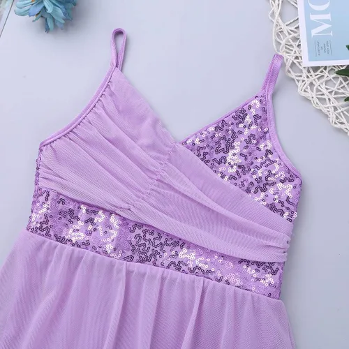 Vista 5 de inlzdz - Vestido de baile con cuello en V con falda irregular de alta y baja para niñas