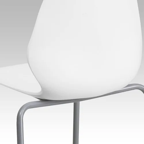 Vista 8 de BizChair Silla apilable blanca con soporte lumbar y marco plateado
