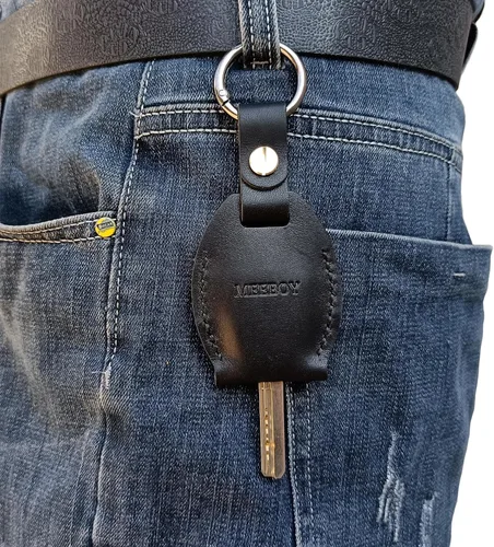 Vista 9 de Llavero hecho a mano de cuero con llavero protector de gran capacidad, funda protectora para llaves