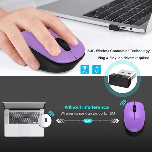 Vista 3 de LeadsaiL Mouse inalámbrico para laptop, mouse USB silencioso de 2.4 GHz, mouse óptico delgado con 3 botones, 1600 DPI, funciona con Windows, Mac