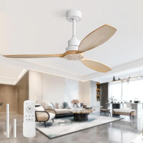 Vista 22 de Sofucor Ventilador de techo con luces y control remoto, ventilador de techo de madera LED moderno de 52 pulgadas con varillas descendentes