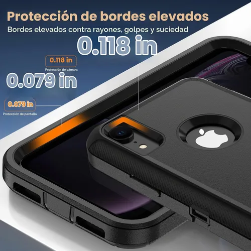 Vista 5 de Jshru para iPhone XR Funda con [2 Pack] Protector de Pantalla HD, [Grado Militar] 3-en-1 Resistente Protector de Cuerpo Completo a Prueba de Negro