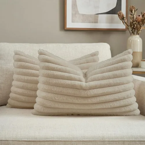 Vista 59 de FUTEI Pack of 2 Faux Fur Throw Pillow Covers 20x20 Inch, Navy Blue Azul marino