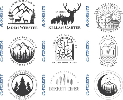 Vista 2 de Sello de libro personalizado de biblioteca con tema de bosque encantador, estampado de libro personalizable, sello en relieve, sello en relieve