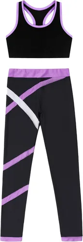 Vista 3 de Huimingda Conjunto deportivo de 2 piezas para niñas y niñas, brasier deportivo, camiseta sin mangas, leggings atléticos, conjunto de ropa deportiva