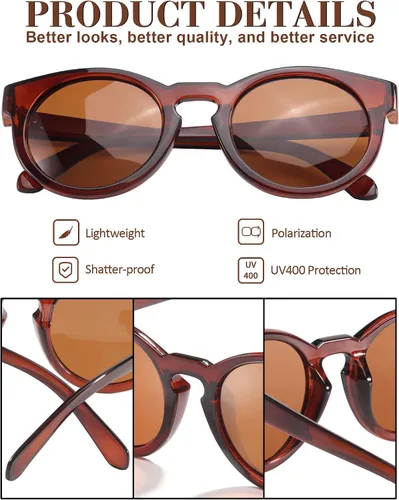 Vista 2 de IGnaef Gafas de sol polarizadas para mujer gafas redondas de moda gafas de sol retro ligeras para mujer pantallas de moda