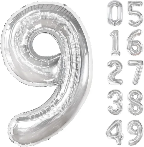 Vista 50 de Globo negro de 40 pulgadas con números del 0 al 9 (cero-nueve), globo de cumpleaños de gran tamaño, globo de helio de aluminio con números grandes