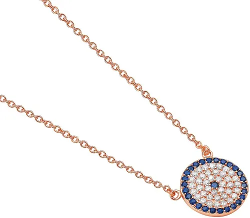 Vista 2 de Collar con colgante de plata de ley 925 con diseño de ojo malvado Hamsa blanco y azul CZ