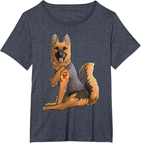 Vista 34 de Camiseta de perro con tatuaje de pastor alemán I Love Mom para el día de la madre, Negro, S