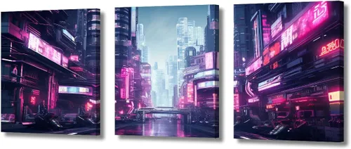 Vista 57 de Lienzo decorativo para pared de sala de estar, lienzo Cyberpunk, decoración de pared de 3 paneles, decoración de pared para el hogar, dormitorio