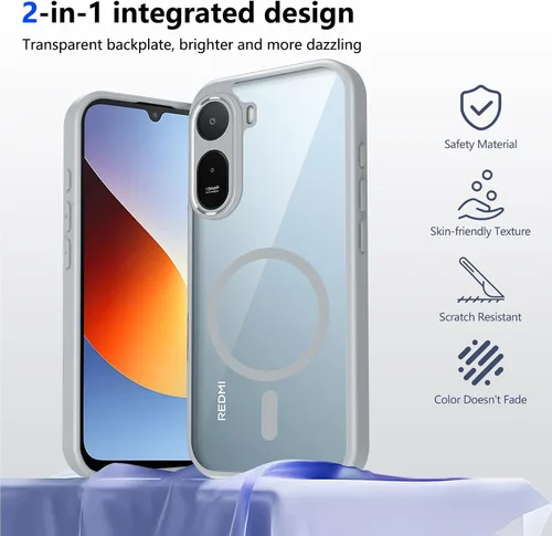 Vista 10 de Funda magnética transparente compatible con Xiaomi 17T, color negro 2 en 1 PC + TPU cubierta de teléfono a prueba de golpes, carcasa protectora