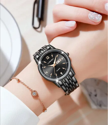 Vista 4 de Reginald Relojes de moda para mujer, manos de zafiro, acero inoxidable, impermeable, esfera de cuarzo, fecha, semana