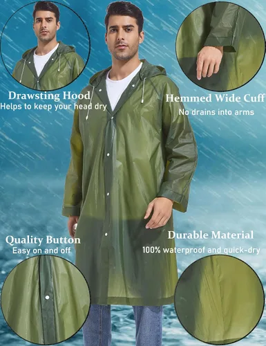 Vista 62 de 2 abrigos de lluvia de Borogo para adultos, chaquetas de lluvia reutilizables para hombres y mujeres