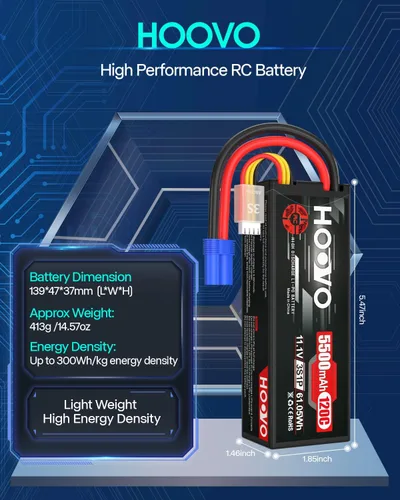 Vista 4 de HOOVO Batería Lipo 3S 11.1V 5500mAh 120C RC Batería Hardcase con EC5 Conector para RC Car Truggy Boat Truck Racing Modelos 2 Paquetes